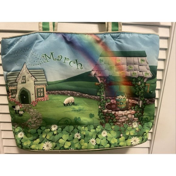 WILLABEE AND WARD TOTE/PURSE MARCH Quilt Sequin Rainbow Clover Sheep Flowers - Picture 2 of 12